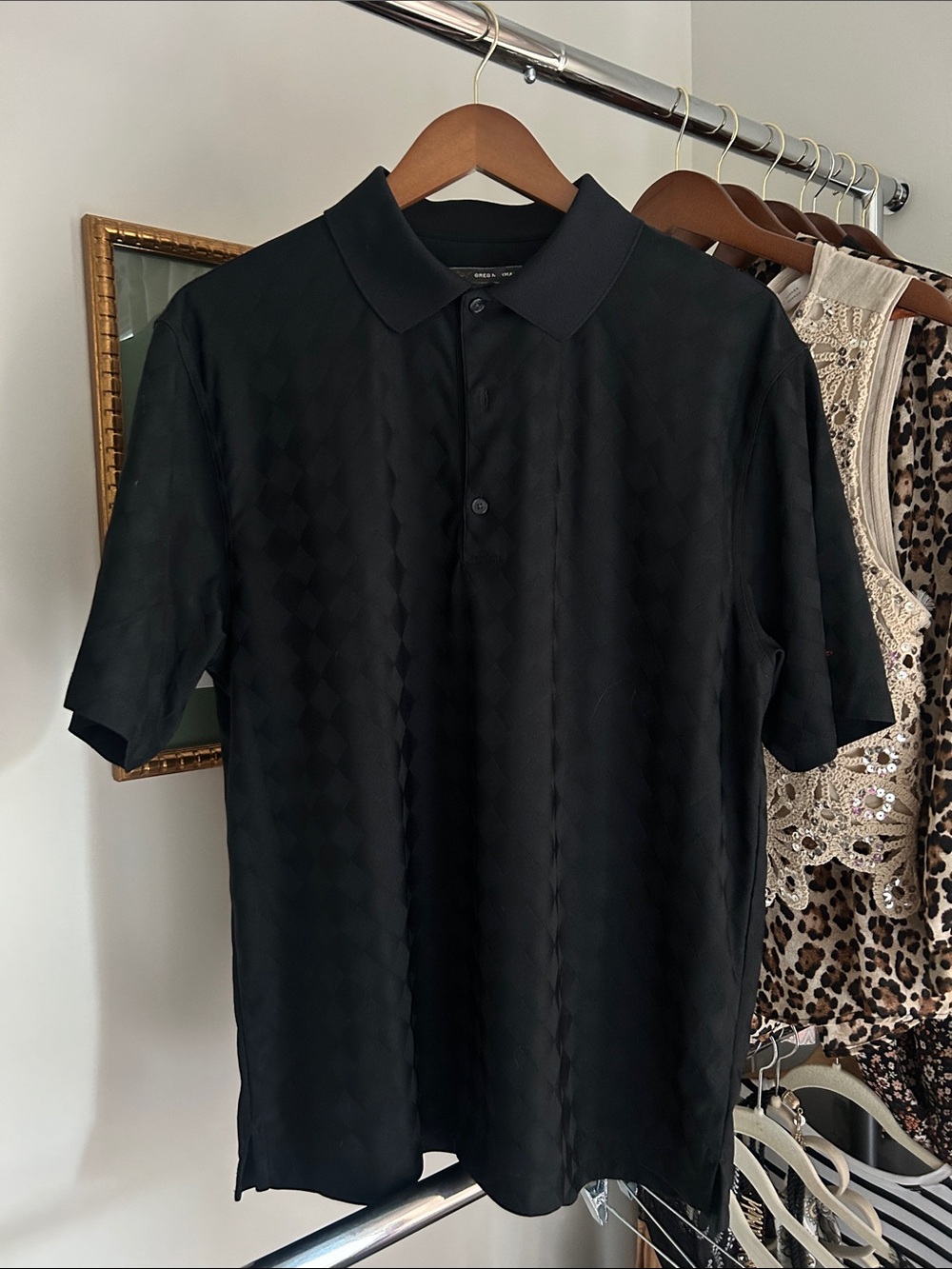 Greg Norman L polyester short sleeve Men's Black Polo Shirt